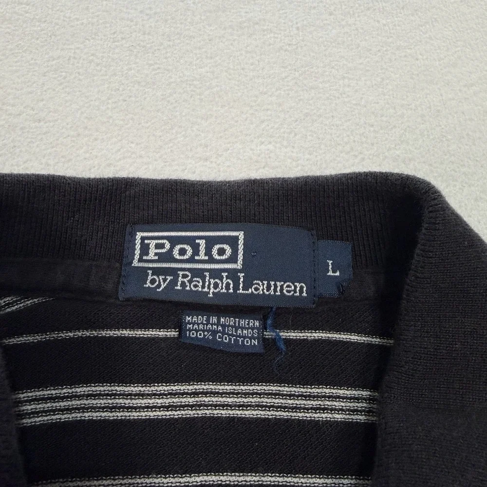 Polo Ralph Lauren Polo Shirt Mens Large Black White Striped‎ Short Sleeve Golf